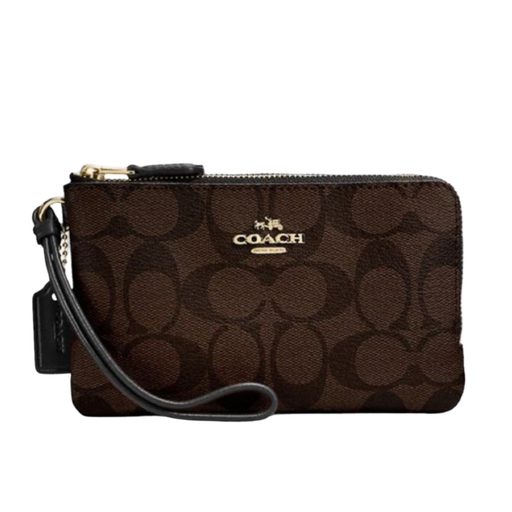 Signature Canvas Coach Wristlet in Rich Brown with Gold Hardware